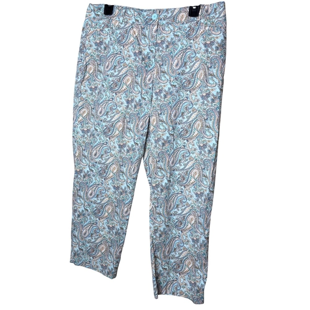 Talbots Womens Blue Paisley Cotton Stretch Ankle Pants Size 10 Straight Leg